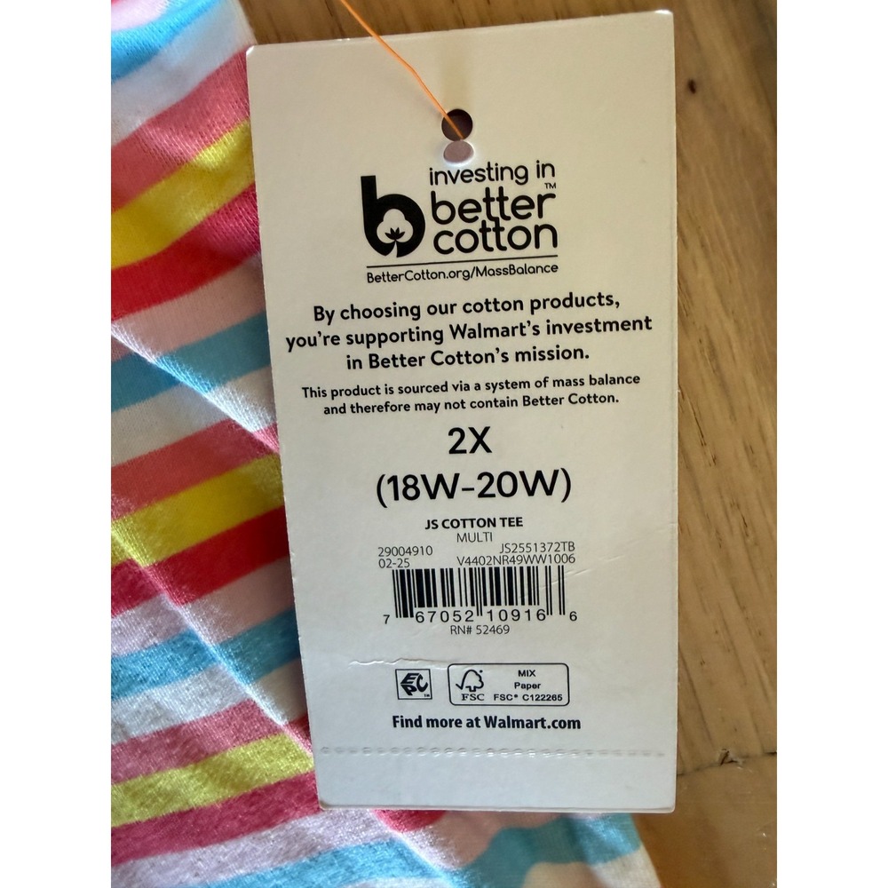 NWT JoySpun Women's Plus 2X (18W-20W) Multi-Color Stripe 100% Cotton PJ Tee - Picture 3 of 6